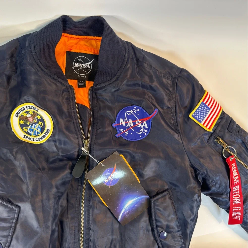 NWT NASA MA-1 Flight Jacket Bravo Series by Burks Bay Navy Bomber Unisex Youth S